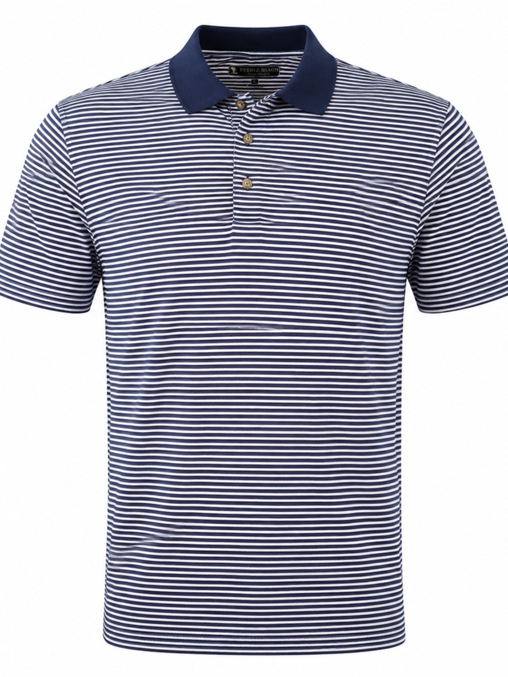 Pebble Beach Performance Striped Golf Polo Shirt Blue White Men’s L